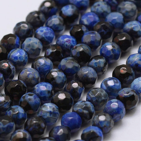 BeadsBalzar Beads & Crafts BLUE (BG4725-A19) (BG4257-X) Faceted Natural Agate Beads Strands, Round, Dyed 4MM (1 STR)
