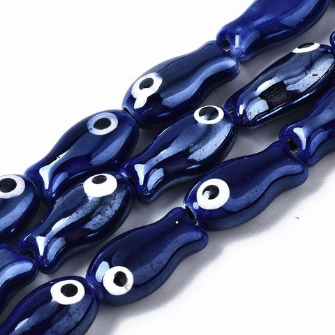 BeadsBalzar Beads & Crafts BLUE (CF8262-03B) (CF8262-X) Ceramic Beads, Bright Glazed Porcelain, Fish, 19mm (4 PCS)