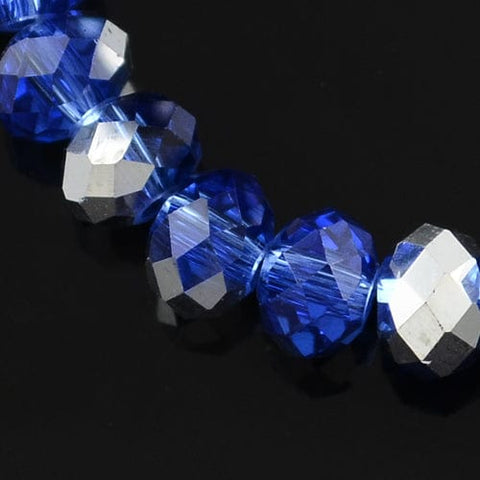 BeadsBalzar Beads & Crafts BLUE/HALF SILVER PLATED (BE5597-05S) (BE5597-X) Handmade Glass Beads, Faceted Rondelle, 8x6 mm (1 STR)