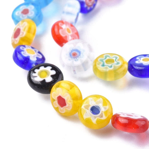 BeadsBalzar Beads & Crafts (BM8343-54) Flat Round Handmade Millefiori Glass Beads, Mixed Color 8mm (40 PCS)