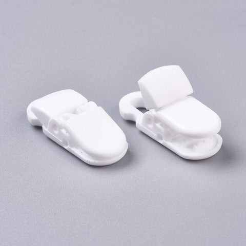 BeadsBalzar Beads & Crafts (BP6685E) Environmental Opaque Solid Colour Plastic Baby Pacifier Holder Clip, White Size: about 12.5mm long, 32mm wide (4 PCS)