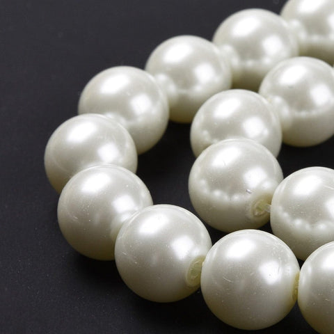 BeadsBalzar Beads & Crafts (BP8287-WH) Eco-Friendly Glass Pearl Bead Strands, Round, Dyed, White, 12mm, Hole: 1.2~1.5mm (1 STR)