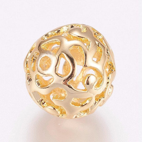 BeadsBalzar Beads & Crafts Brass Beads, Hollow, Round, Real Gold-Plated, Golden 12MM (PE5153)