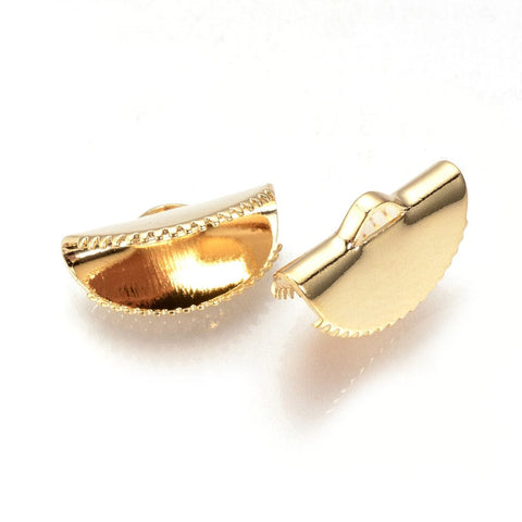 BeadsBalzar Beads & Crafts Brass Ribbon Ends, Real Gold-Plated, Golden 12MM (EN5142)