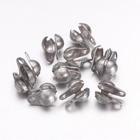 BeadsBalzar Beads & Crafts (BT179) 304 Stainless Steel Bead Tips, Calotte Ends, Clamshell Knot  4x6mm(+/- 20 PCS)