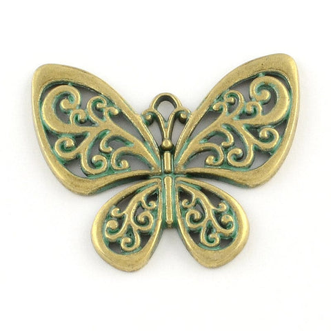 BeadsBalzar Beads & Crafts (BT6136) Butterfly Zinc Alloy Pendants,  Antique Bronze & Green Patina Size: about 47mm  (2 PCS)long