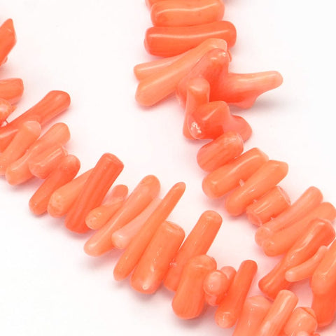 BeadsBalzar Beads & Crafts (CB7492-01F) Dyed Chips Sea Bamboo Coral Beads Strands, Coral  4~18mm long