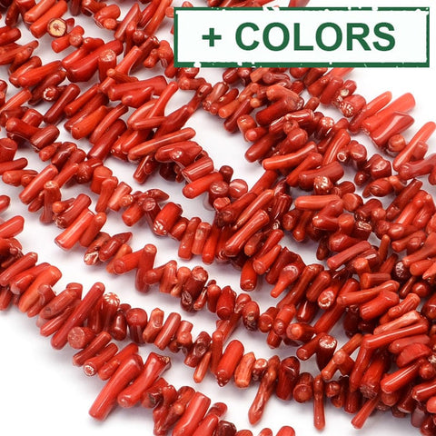 BeadsBalzar Beads & Crafts (CB7492-01F) Dyed Chips Sea Bamboo Imitation Coral Beadsl  4~18mm long (1 STR)