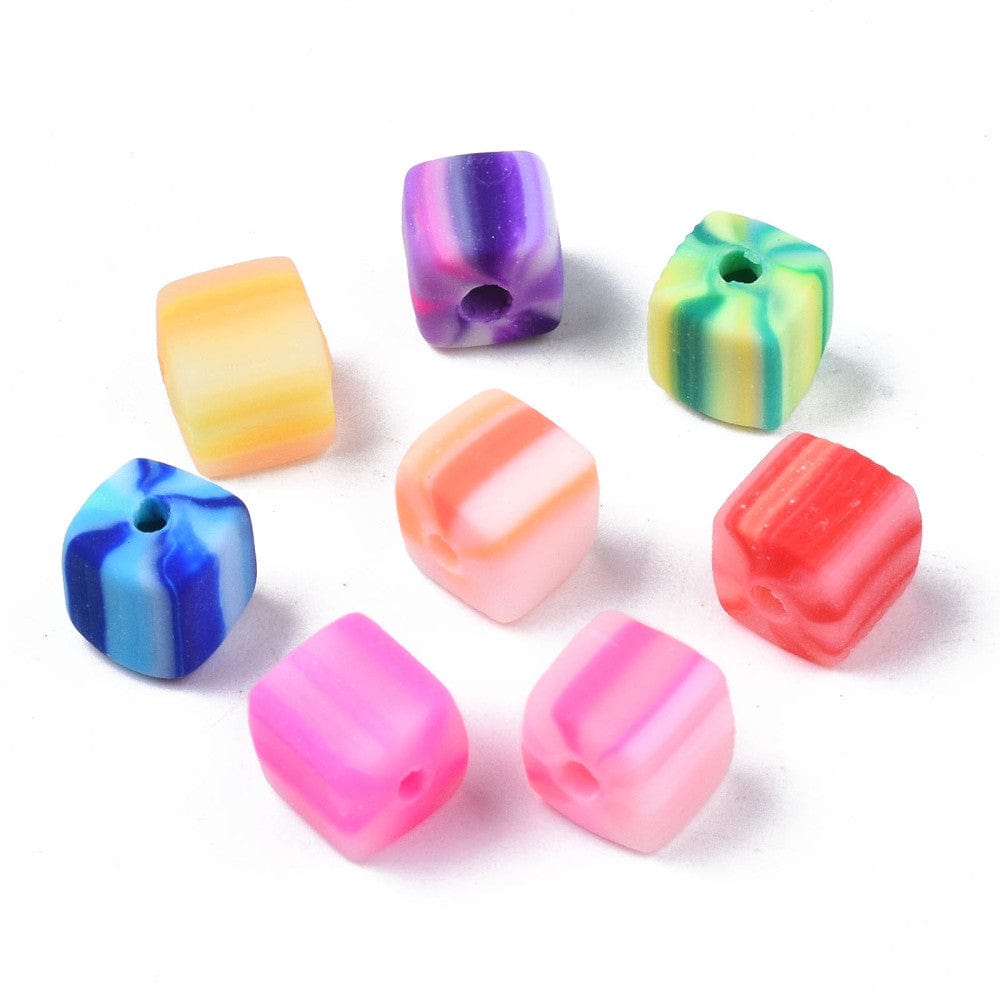 BeadsBalzar Beads & Crafts (CB8406-05) Handmade Polymer Clay Beads , Cube, Colorful 40 PCS)