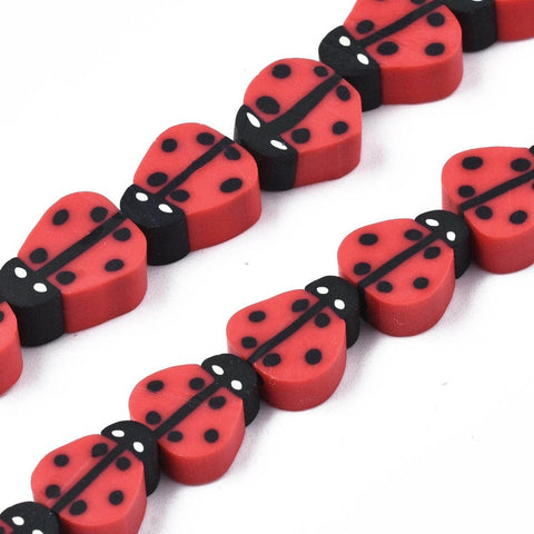 BeadsBalzar Beads & Crafts (CB8693-07) Handmade Polymer Clay Bead Strands, Ladybug, Red 8~12mm (20 PCS)