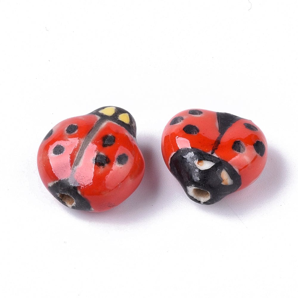 BeadsBalzar Beads & Crafts (CB8696-06) Handmade Porcelain Beads, Famille Rose Style, Ladybug, Red 15-17mm (2 PCS)
