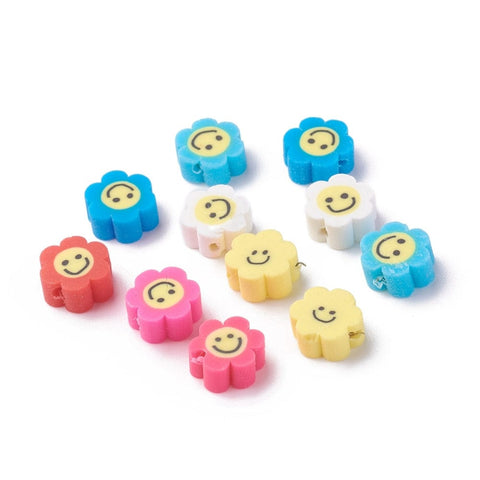 BeadsBalzar Beads & Crafts (CF7481-13) Handmade Polymer Clay Beads, Flower with Smile Face, Mixed 10mm (20 PCS)