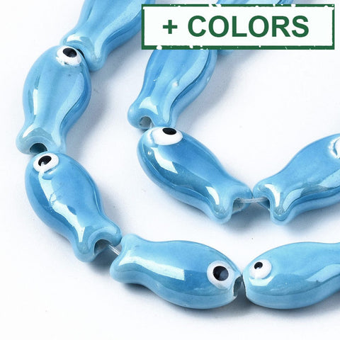 BeadsBalzar Beads & Crafts (CF8262-X) Ceramic Beads, Bright Glazed Porcelain, Fish, 19mm (4 PCS)