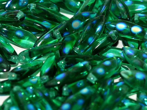BeadsBalzar Beads & Crafts (CGD-50720-2870A) GLASS DAGGERS 5 X 16 MM EMERALD AB DOTS