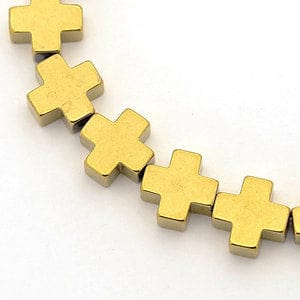 BeadsBalzar Beads & Crafts (CH5696) Hematite Greek Cross Beads Strands, Golden Plated 10mm