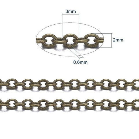 BeadsBalzar Beads & Crafts (CH7009A) Brass Cable Chains, Soldered, Antique Bronze 3X2mm (2 METS)