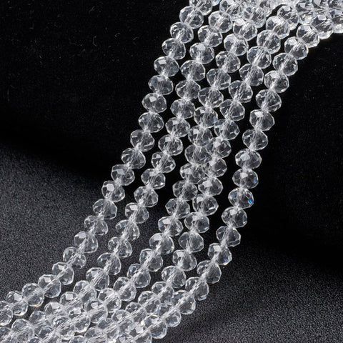 BeadsBalzar Beads & Crafts CLEAR (BE8724-D19) (BE8724-X) Glass Beads Strands, Faceted, Rondelle, 8x6mm (1 STR)