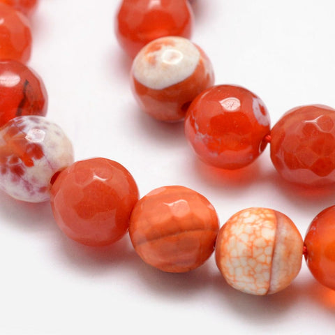 BeadsBalzar Beads & Crafts CORAL (BG6745-14) (BG6745-X) Natural Fire Agate Bead Strands, Round, Grade A, Faceted, Dyed & Heated, DarkOrange Size: about 10mm in diameter, hole: 1mm