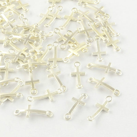 BeadsBalzar Beads & Crafts (CR3706) Cross link Silver colour  (20 PCS)