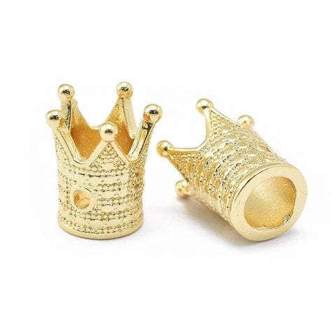 BeadsBalzar Beads & Crafts (CR6159A) Rack Plating Brass Beads, Long-Lasting Plated, Crown, Golden 12mm long (2 PCS)