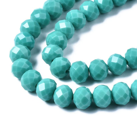 BeadsBalzar Beads & Crafts CYAN (BE8292-20) (BE8292-X) Faceted Solid Color Glass Rondelle Bead Strands, 10x7mm (1 STR)