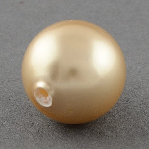 BeadsBalzar Beads & Crafts DARK BEIGE (SB3011B) (SB3011-X) Shell Beads, Imitation Pearl Bead, Grade A, 8mm, half drilled hole: 1mm. (4 PCS)