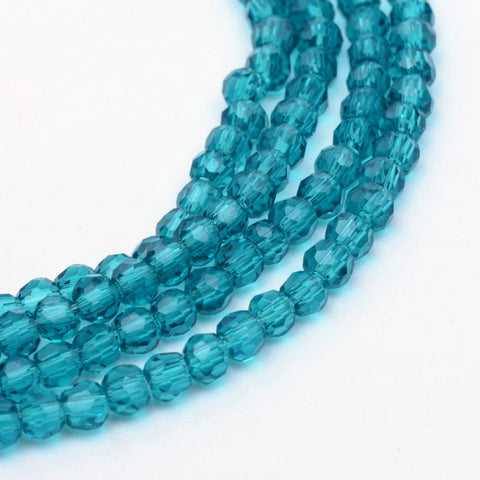 BeadsBalzar Beads & Crafts DARK TURQUOISE (BE8235-01C) (BE8235-X) Transparent Glass Bead Strands, Faceted Round, 6mm (1 STR)
