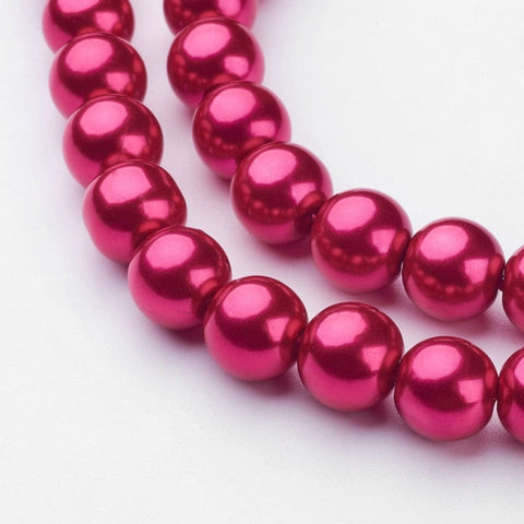 BeadsBalzar Beads & Crafts DEEP PINK (BE2939-B57) (BE2939-X) Glass Pearl Beads Strands, Pearlized, Round, 10mm (1 STR)