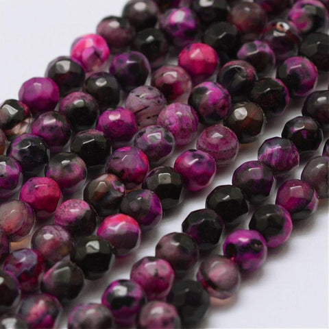 BeadsBalzar Beads & Crafts DEEP PINK (BG4725-A08) (BG4257-X) Faceted Natural Agate Beads Strands, Round, Dyed 4MM (1 STR)