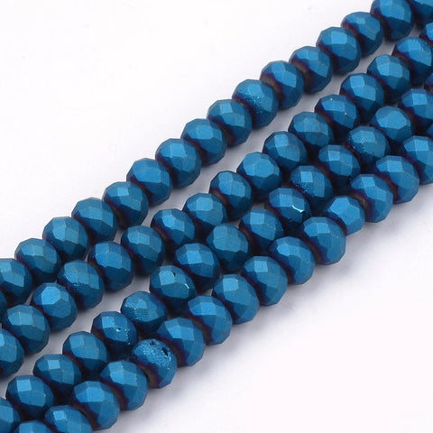 BeadsBalzar Beads & Crafts DODGER BLUE (BE8229-02A) (BE8229-X) Electroplate Glass Beads Strands, Faceted, Matte Style, Rondelle, 4x3mm (1 STR)