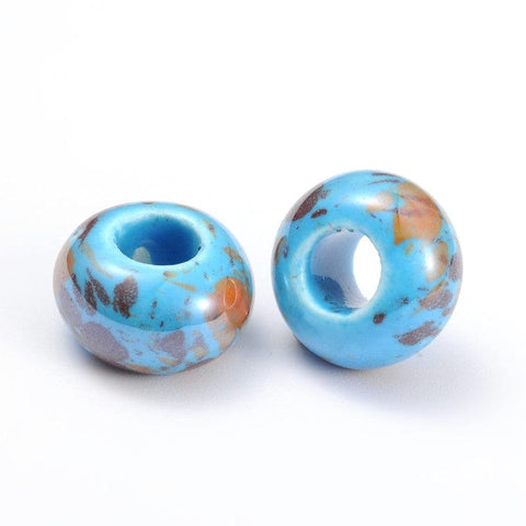 BeadsBalzar Beads & Crafts Dodger Blue (CB1372A) Handmade Porcelain Beads, Pearlized, Rondelle, (& Colors), 15x10mm, Hole: 6mm (CB1372)