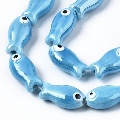 BeadsBalzar Beads & Crafts DODGER BLUE (CF8262-03P) (CF8262-X) Ceramic Beads, Bright Glazed Porcelain, Fish, 19mm (4 PCS)