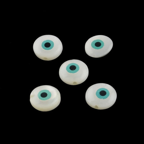 BeadsBalzar Beads & Crafts (EE4394) Evil Eye Natural Freshwater Shell Beads, Size: about 9~10mm (5 PCS)