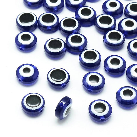 BeadsBalzar Beads & Crafts (EE4444B) DARK BLUE (EE4444X) Resin Beads, Flat Round, Evil Eye,10~11mm (50 PCS)