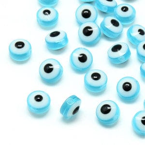 BeadsBalzar Beads & Crafts (EE4445) Resin Beads, Flat Round, Evil Eye, LightSkyBlue Size: about 7.5~8mm in diameter