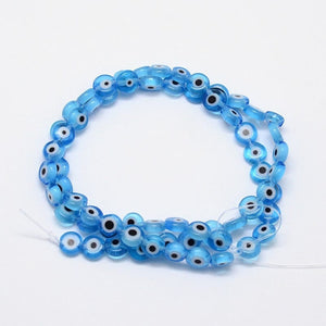 BeadsBalzar Beads & Crafts (EE5727-09) DODGER BLUE (EE5727-X) Handmade Evil Eye Lampwork Flat Round Bead , Blue 6mm (50 PCS)