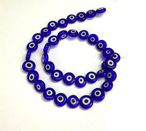 BeadsBalzar Beads & Crafts (EE5727-X) Handmade Evil Eye Lampwork Flat Round Bead , Blue 6mm (50 PCS)