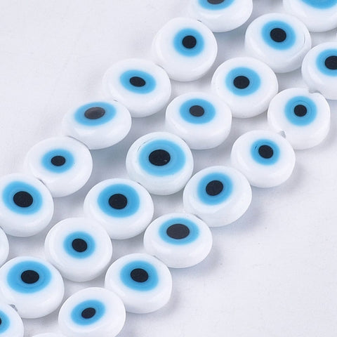 BeadsBalzar Beads & Crafts (EE7263-08) Handmade Evil Eye, Flat Round, Creamy White 6mm (10 PCS)