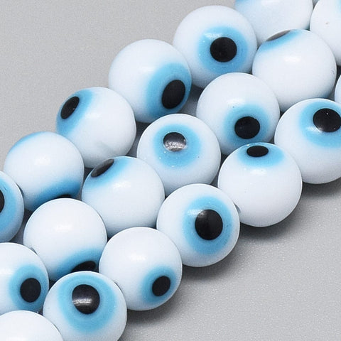 BeadsBalzar Beads & Crafts (EE7864-01) Handmade Lampwork Evil Eye Beads Round, Light Sky Blue 3~4mm (50 PCS)