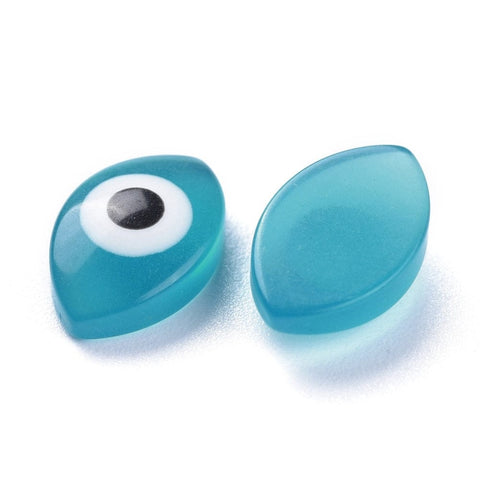 BeadsBalzar Beads & Crafts (EE8227-01) Resin Enamel Cabochons, Evil Eye, Light Blue  9.5x14.5mm (5 PCS)