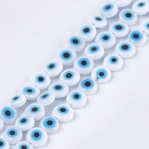 BeadsBalzar Beads & Crafts (EG7267-08) Evil Eye Flat Round, Creamy White 6mm  (30 PCS)