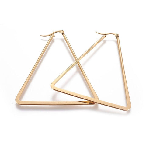 BeadsBalzar Beads & Crafts (EH6636A) 304 Stainless Steel Hoop Earrings, Triangle, Golden Size: about 58mm wide, 67~68mm long