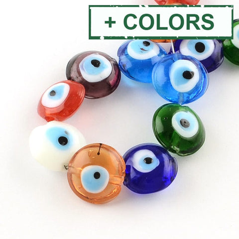 BeadsBalzar Beads & Crafts (EY2848X) Flat Round Evil Eye Lampwork Bead Strands, Blue 15~16mm (10 PCS)