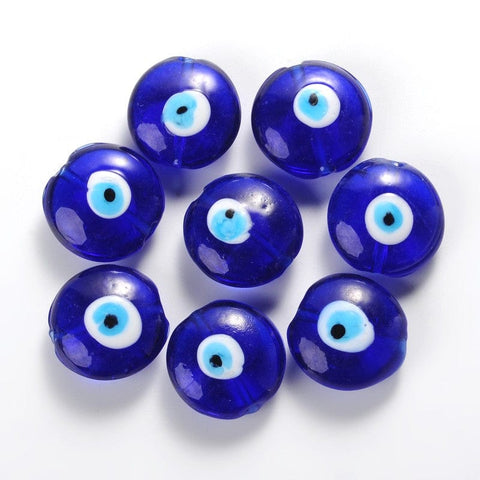 BeadsBalzar Beads & Crafts (EY3456) Glass Evil Eye Flat round (4 pcs)