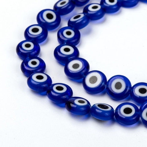 BeadsBalzar Beads & Crafts (EY7174-04) Handmade Evil Eye Lampwork Flat Round Bead , Blue  8x3.2mm (20 PCS)