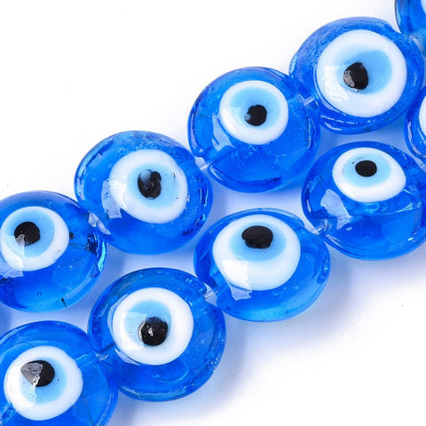 BeadsBalzar Beads & Crafts (EY7183A) Handmade Evil Eye Lampwork , Flat Round, Blue 16~17mm (10 PCS)
