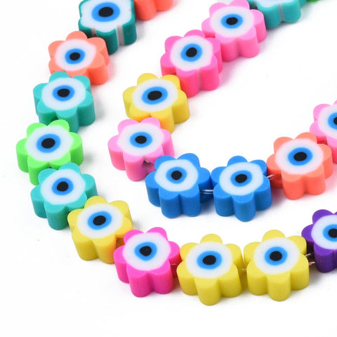 BeadsBalzar Beads & Crafts (EY8409-19) Handmade Polymer Clay Bead, Flower, Colorful 9~9.5mm (+/- 40 PCS)