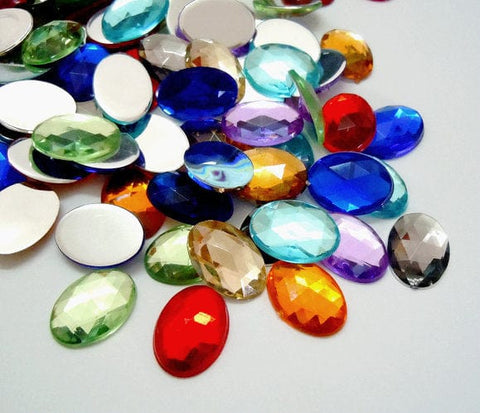 BeadsBalzar Beads & Crafts (FB2898) Imitation Taiwan Acrylic Rhinestone Cabochons, Faceted, Flat Back Oval, Mixed Color Size: about 8mm wide, 10mm (+-- 40 PCS)