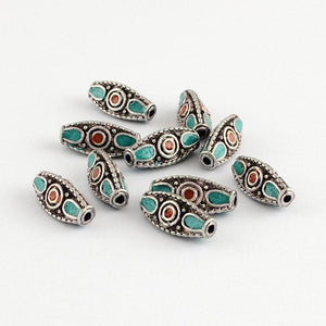 BeadsBalzar Beads & Crafts (FB5139A) Indonesia Beads, with Alloy Cores, Antique Silver, DarkCyan 19MM (3 PCS)