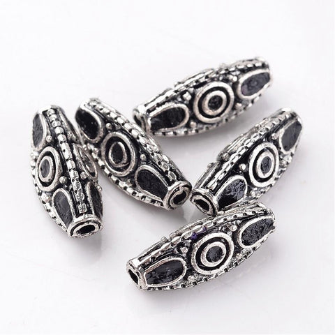BeadsBalzar Beads & Crafts (FB5139D) Triangle Handmade Indonesia Beads, with Alloy Cores, Antique Silver, Black 19MM